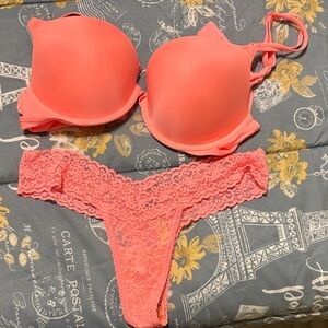 Victoria's Secret Vibrant Pink Bra and Lace Panty Set